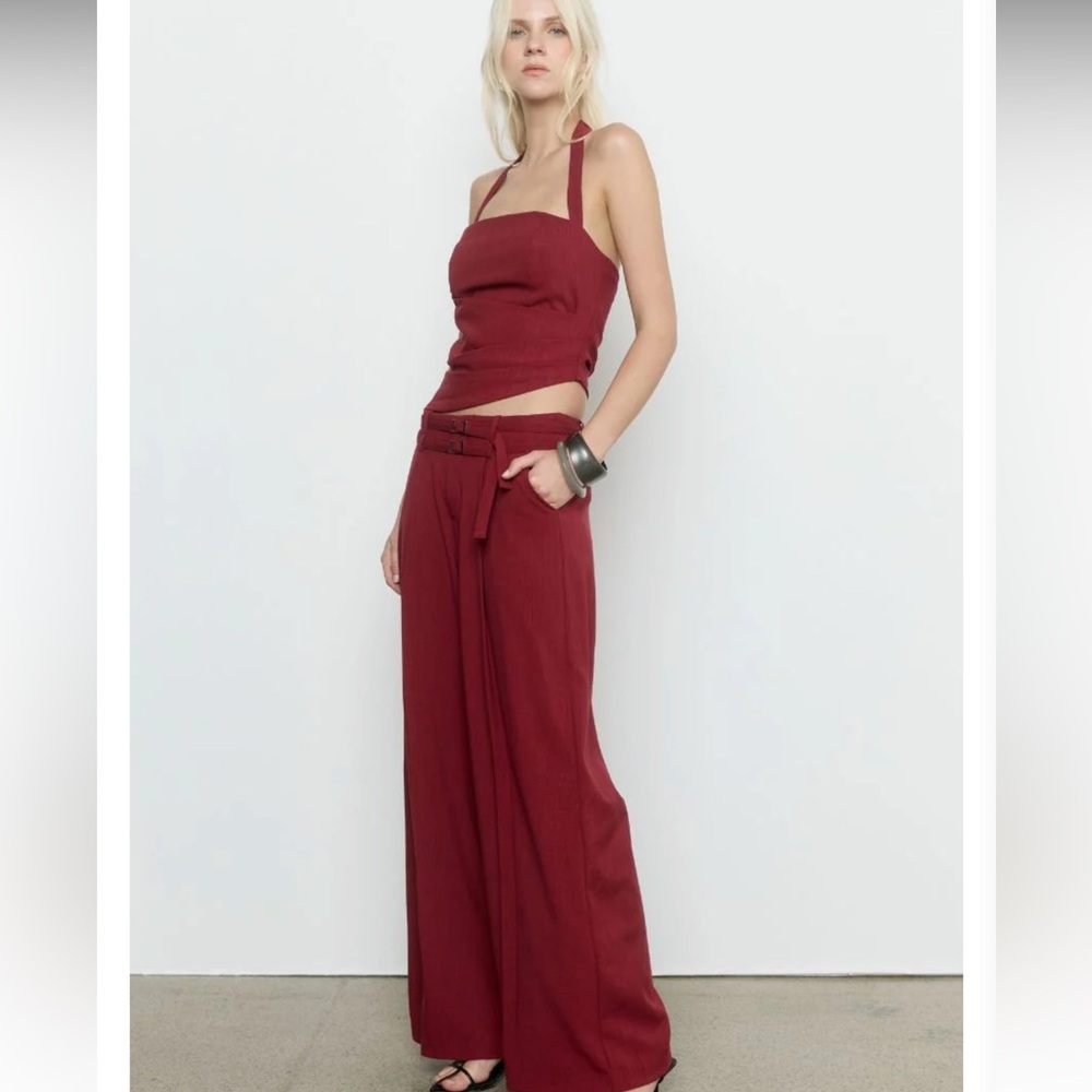 Sovere cranberry/red Priya halter top with matching Priya pant size small NWOTS